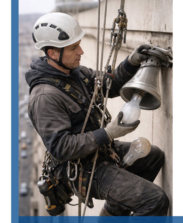 Замена ламп на высоте в Альметьевске профессионально и быстро