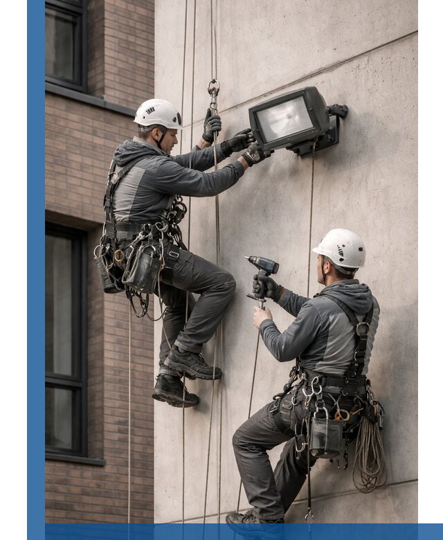 Профессиональный монтаж фасадных прожекторов в Альметьевске под ключ