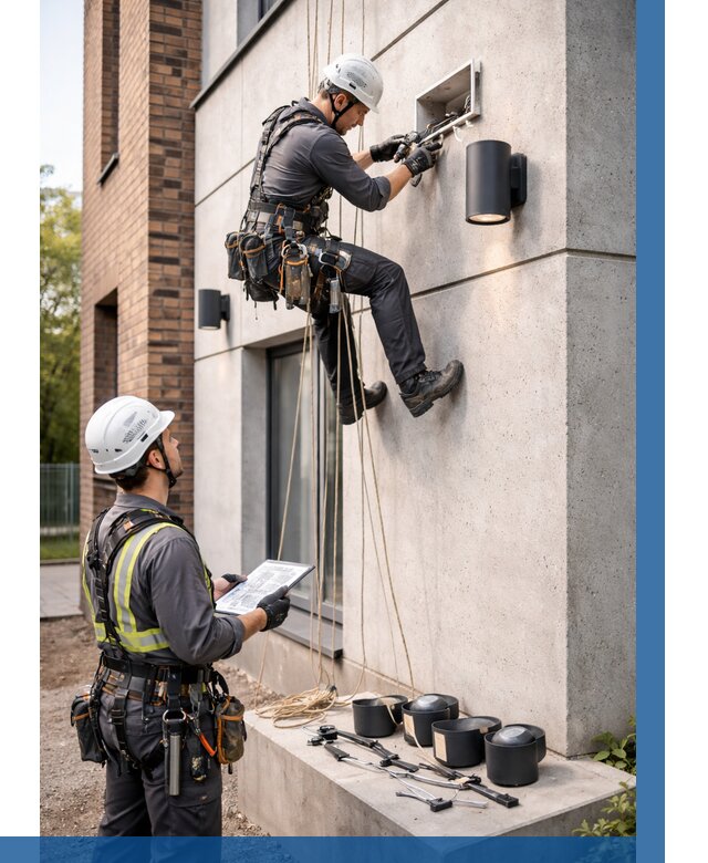 Монтаж фасадного освещения в Альметьевске от 2595 р. | ВЫСОТНИК-Льм