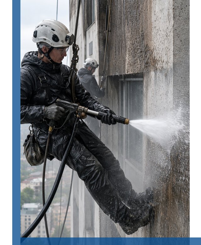 Гидроструйная очистка фасадов и конструкций в Альметьевске