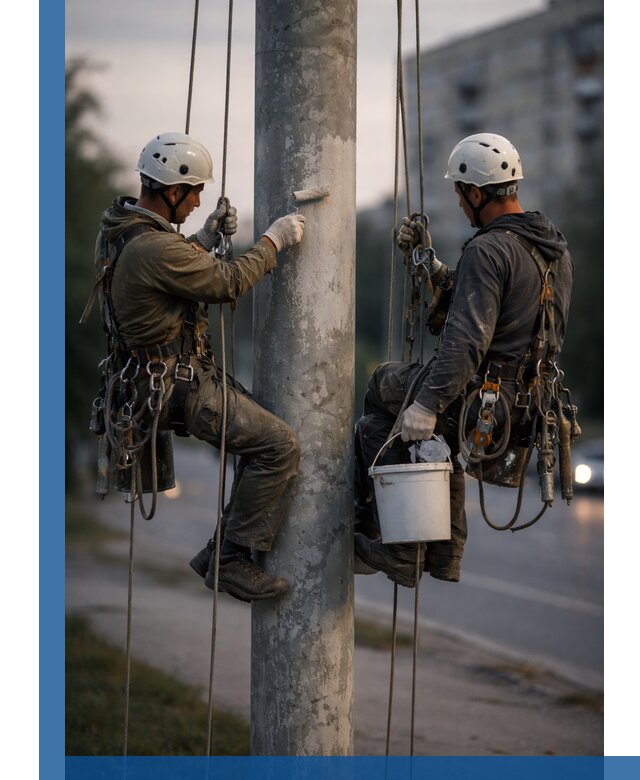 Покраска опор освещения и антикоррозийная защита в Альметьевске