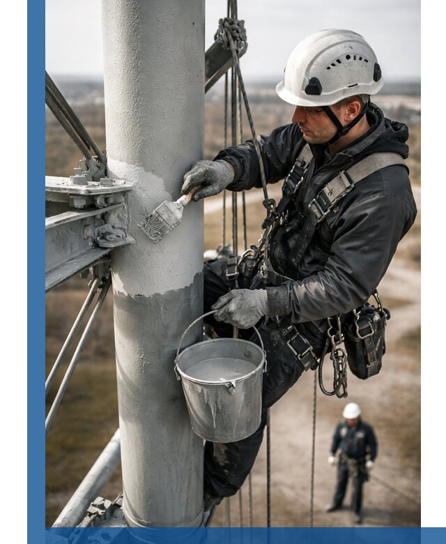 Покраска мачт связи в Альметьевске промышленными альпинистами