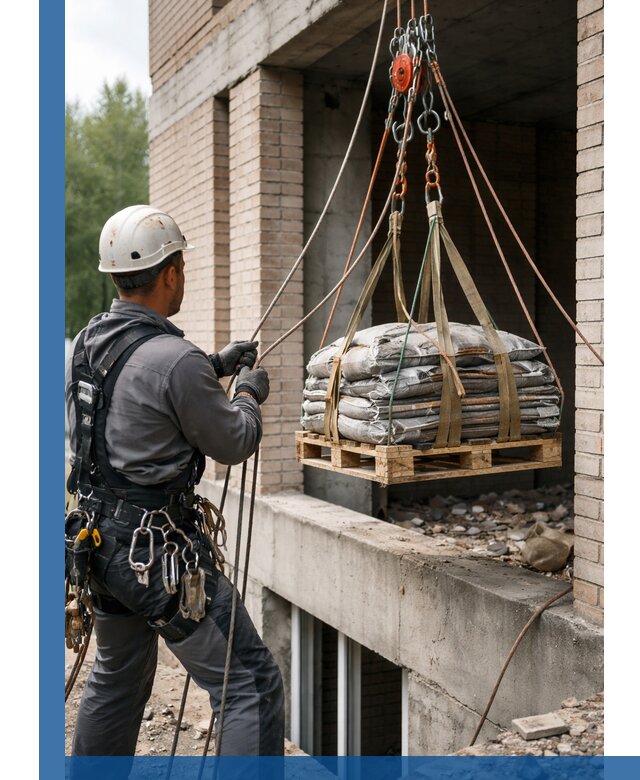 Подъем материалов на этаж веревками в Альметьевске оперативно
