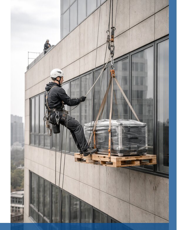 Спуск груза по фасаду в Альметьевске от 3633 р. | ВЫСОТНИК-Льм