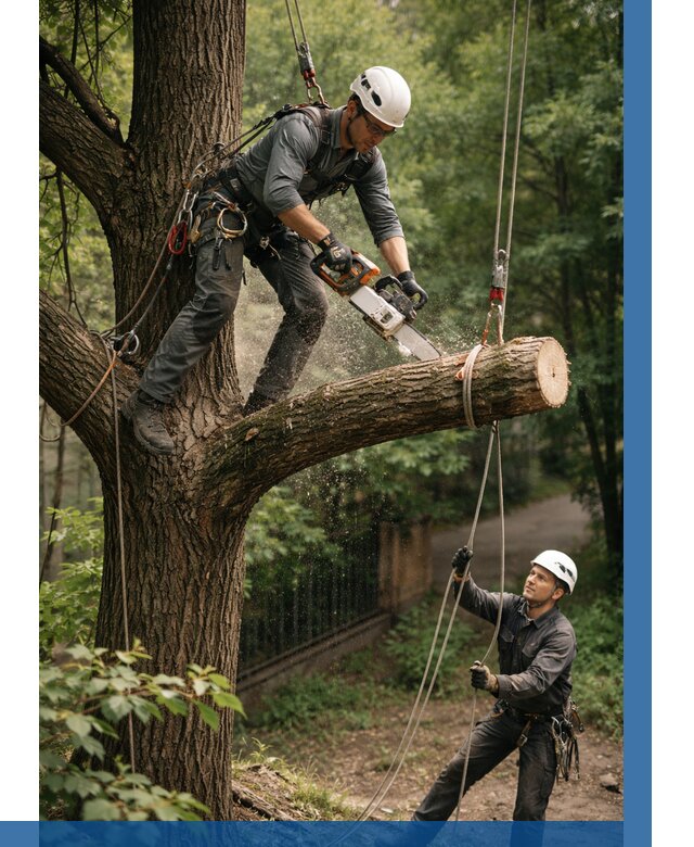 Спил деревьев альпинистами в Альметьевске от 8304 р. | ВЫСОТНИК-Льм