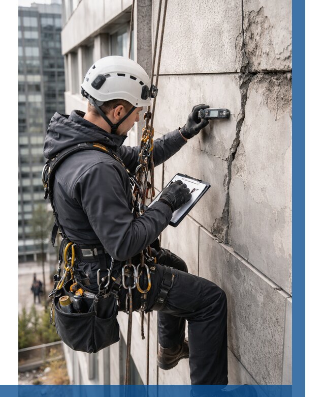 Обследование фасада альпинистами в Альметьевске от 125 р. | ВЫСОТНИК-Льм