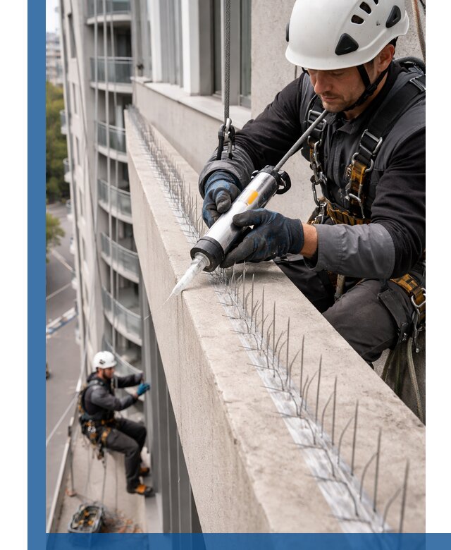 Установка шипов от птиц на фасадах и кровлях в Альметьевске